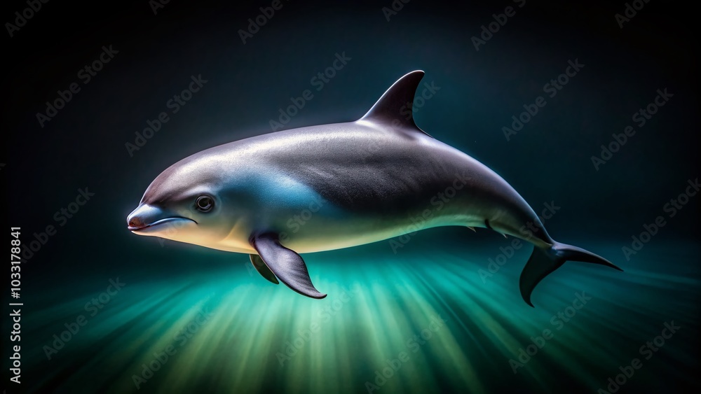 Naklejka premium Vaquita Dolphin in Majestic Black Background - Endangered Marine Life Photography