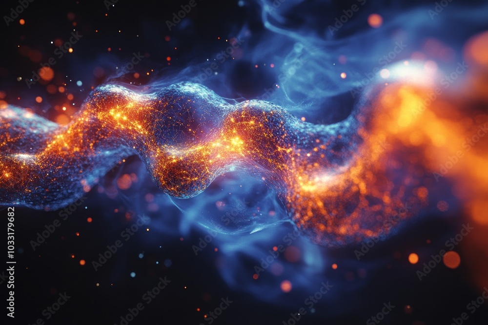 A vibrant abstract representation of flowing energy and particles in a cosmic-like environment. A vibrant abstract representation of flowing energy and particles in a cosmic-like environment.