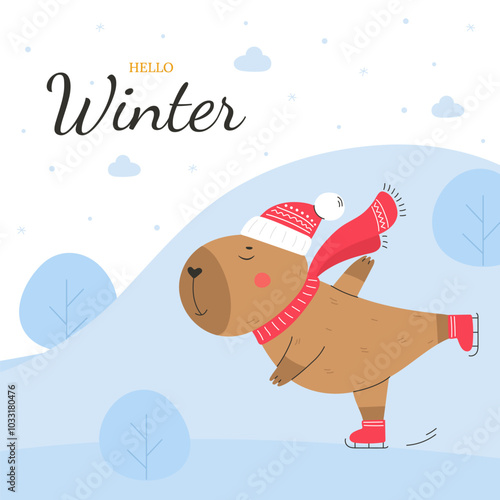 Happy holidays background with funny capybara