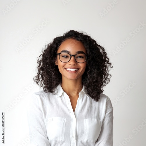 Smiling woman with curly hair