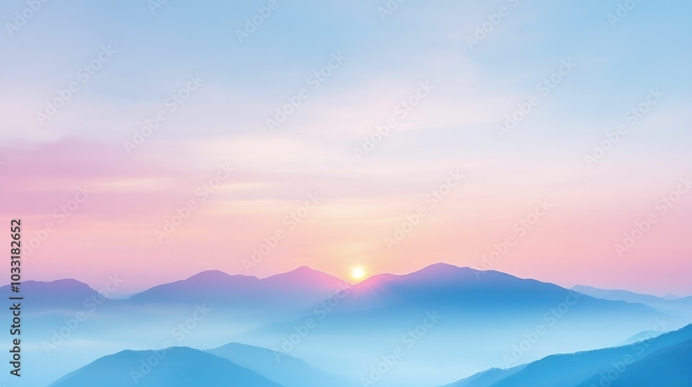 A tranquil panorama, dawn breaking over peaks, gentle light weaving through fog, symbolizing the passage of moments. A tranquil panorama, dawn breaking over peaks, gentle light weaving through fog, symbolizing the passage of moments.