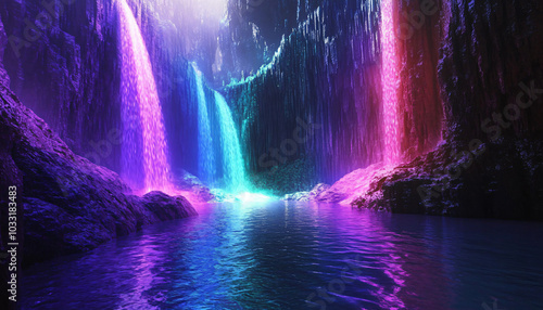 Wallpaper Mural A narrow canyon filled with glowing fog that shifts between hues of neon purple, blue, and pink Torontodigital.ca