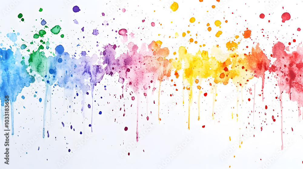 Vibrant watercolor splashes in a spectrum of rainbow colors on a clean white canvas, evoking a sense of joy and creativity Vibrant watercolor splashes in a spectrum of rainbow colors on a clean white canvas, evoking a sense of joy and creativity