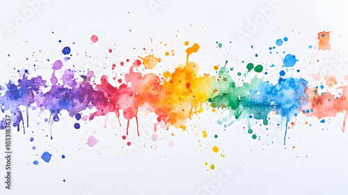 Vibrant watercolor splashes in rainbow hues against a clean white backdrop, creating an energetic and dynamic visual experience.