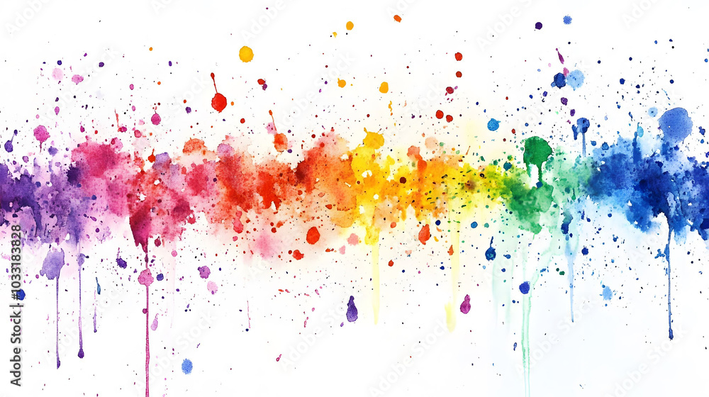 Vibrant watercolor splashes in a rainbow spectrum on a clean white canvas, perfect for artistic backgrounds or creative projects Vibrant watercolor splashes in a rainbow spectrum on a clean white canvas, perfect for artistic backgrounds or creative projects