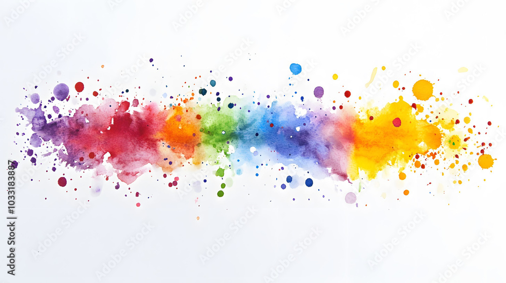 Vibrant Watercolour Rainbow Splatter on Crisp White Canvas, an explosion of color and creativity, perfect for brightening any space Vibrant Watercolour Rainbow Splatter on Crisp White Canvas, an explosion of color and creativity, perfect for brightening any space