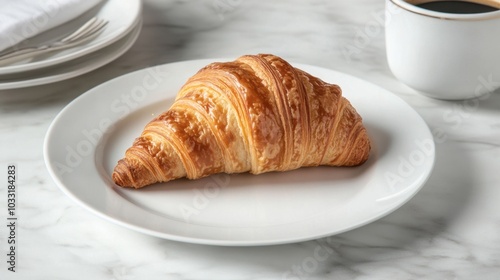 Freshly Baked Croissant on Plate with Coffee