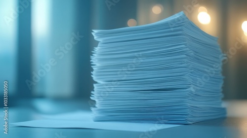 Stacks of legal documents fill a shadowy office, representing the burdensome nature of ongoing legal battles.