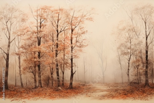 Painting of forest landscape outdoors woodland.