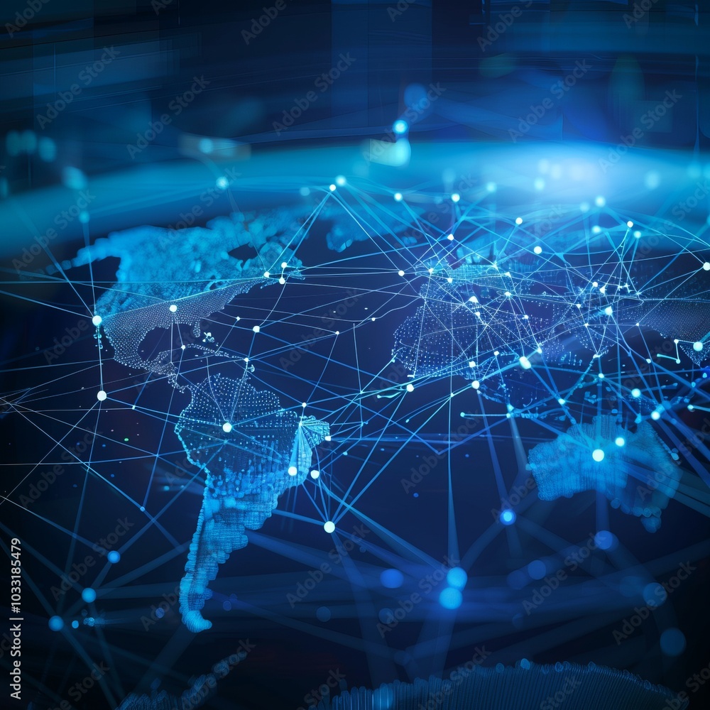 Fototapeta premium Abstract global network concept with a blue glowing