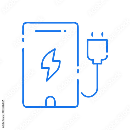 Smartphone charging with a power cable in a blue outline design