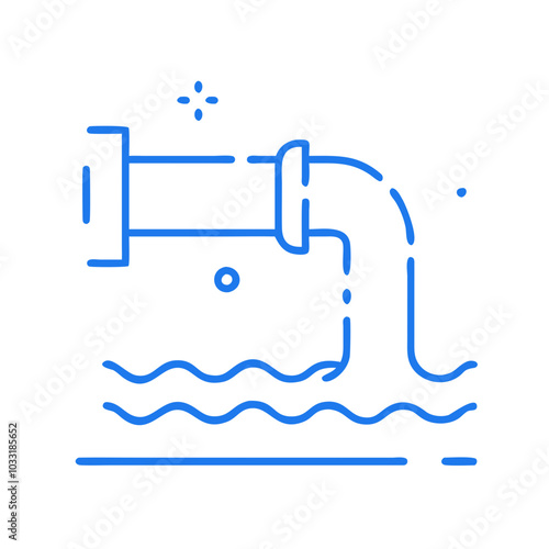 Water flowing from a pipe in a blue outline design 