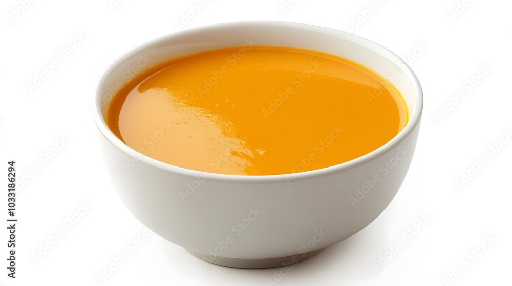 Delicious pumpkin cream soup in bowl on white background. Delicious pumpkin cream soup in bowl on white background.