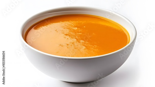 Delicious pumpkin cream soup in bowl on white background. 