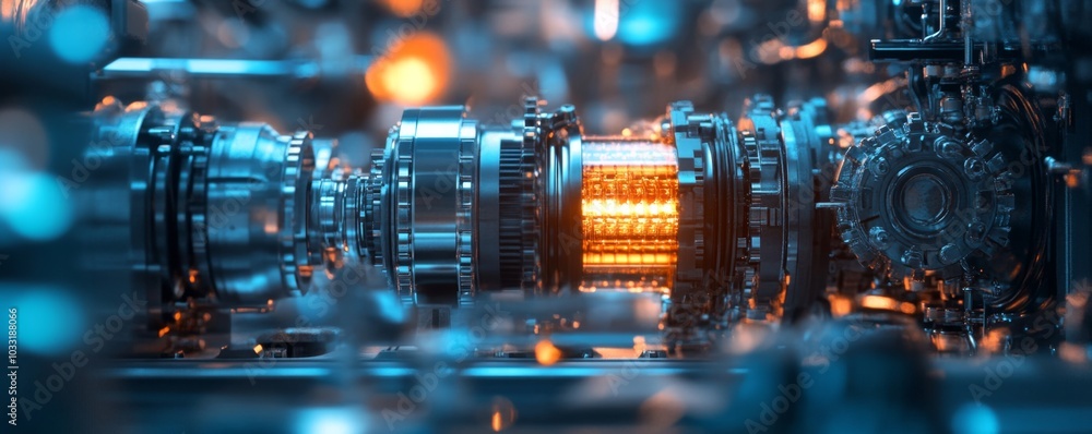 Abstract Futuristic Fuel Refinery Machinery with Intricate Gears and Neon Lighting Abstract Futuristic Fuel Refinery Machinery with Intricate Gears and Neon Lighting