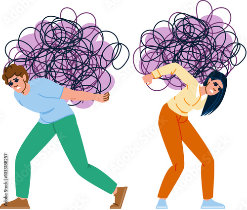 pressure stress burden vector. overwhelm fatigue, burnout strain, di exhaustion pressure stress burden character. people flat cartoon illustration