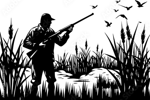 Duck Hunting silhouette vector illustration