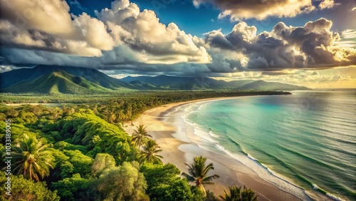Vintage View from Lookout Overlooking Four Mile Beach, Port Douglas, North Queensland