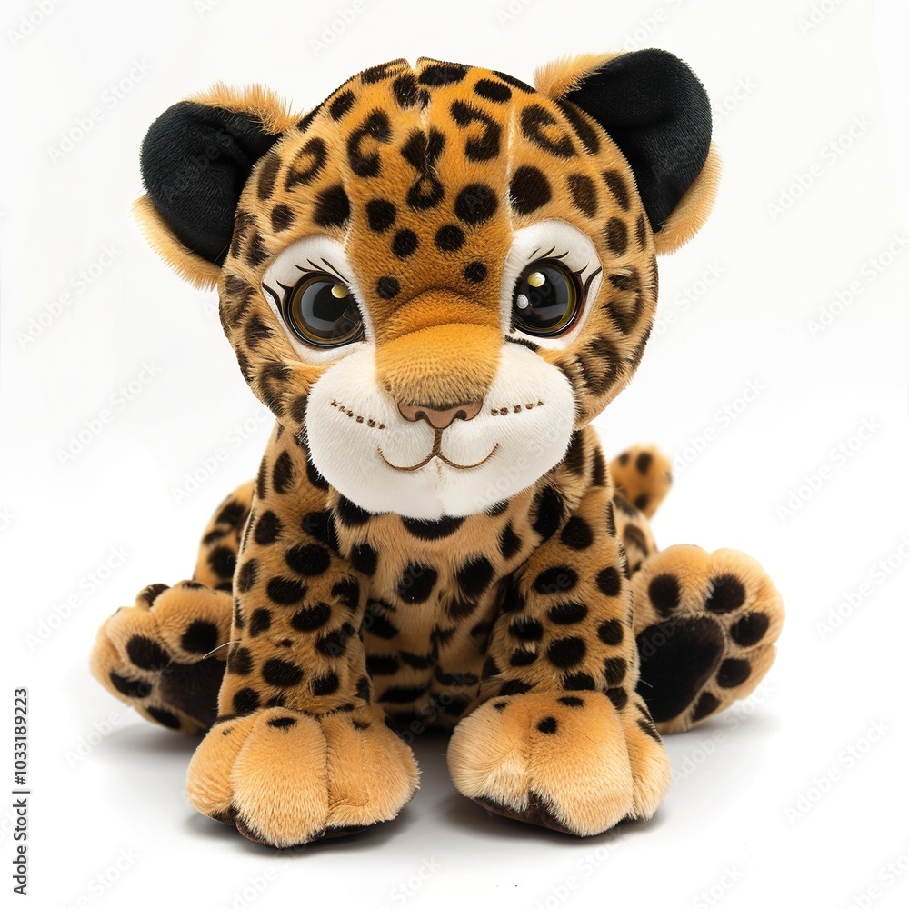 A single cute leopard toy, soft toy front view isolated on white background