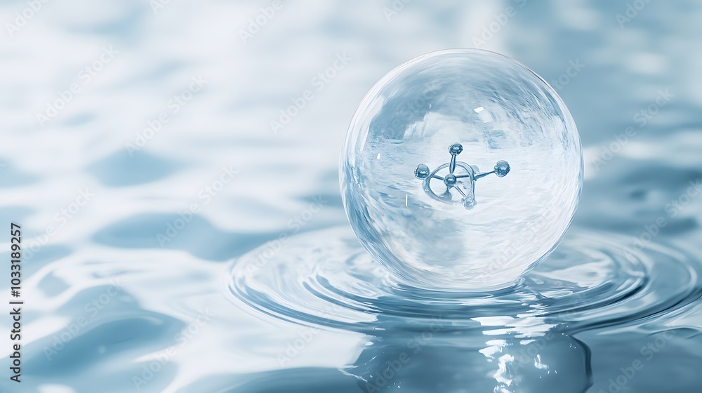 A Molecular Structure Encased in a Transparent Sphere Floating on Water A Molecular Structure Encased in a Transparent Sphere Floating on Water