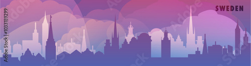 Obraz na plátně Sweden country skyline with cities panorama, gradient thin banner
