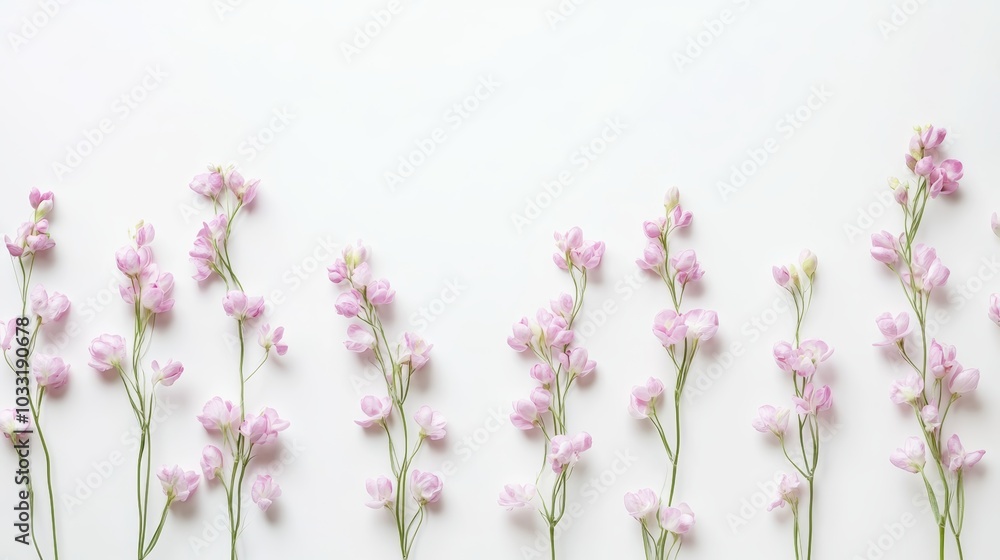 Elegant pink flowers on a pristine white background, study in floral simplicity Elegant pink flowers on a pristine white background, study in floral simplicity