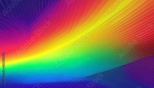 幾何学的な光のパターンを備えた虹の背景。虹色の背景素材。Rainbow background with geometric light patterns. Iridescent background material.