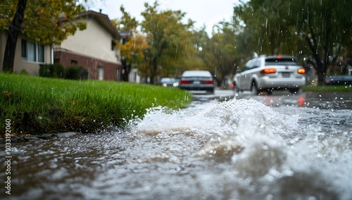 A street with water flowing down