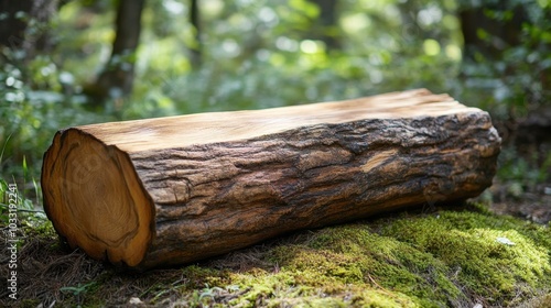 Rustic Log on Green Forest Floor