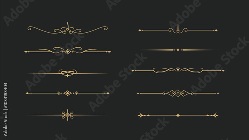 Set of Vintage decorative golden lines. text dividers. Gold line border. Lines separators, Borders, Vintage dividers, Underline elements. Vector illustration