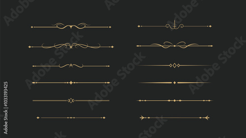 Set of Vintage decorative golden lines. text dividers. Gold line border. Lines separators, Borders, Vintage dividers, Underline elements. Vector illustration