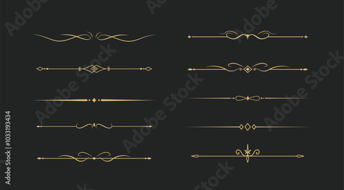 Set of Vintage decorative golden lines. text dividers. Gold line border. Lines separators, Borders, Vintage dividers, Underline elements. Vector illustration