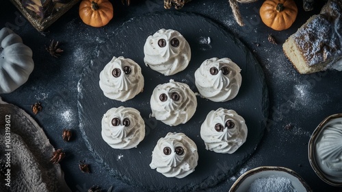 Ghostly Meringue Cookies with Chocolate Eyes photo