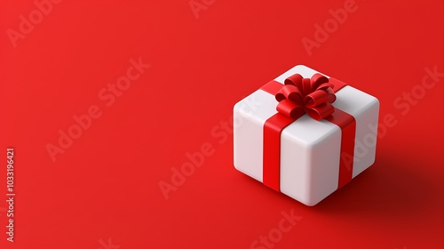 3D Rendering of a Christmas Gift Box on Red Background