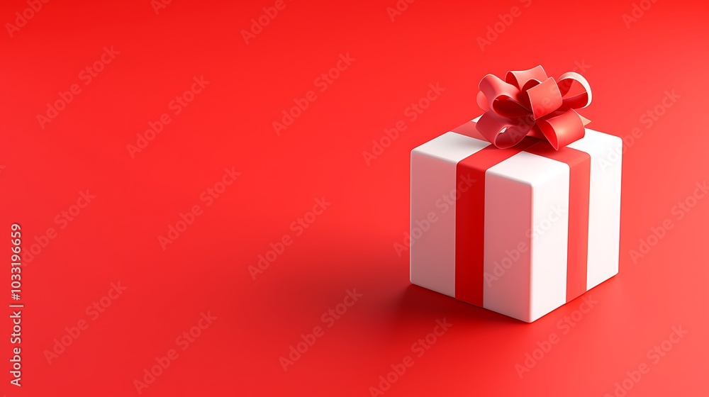 Fototapeta premium 3D Rendering of a Christmas Gift Box on Red Background