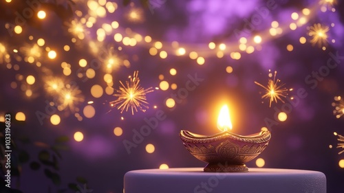 Banner design for diwali festival and podium,Diwali light decoration candle with fireworks,Stage,Product display Showcase design sparkle background,Deepavali,Dipavali,3D podium illustration.