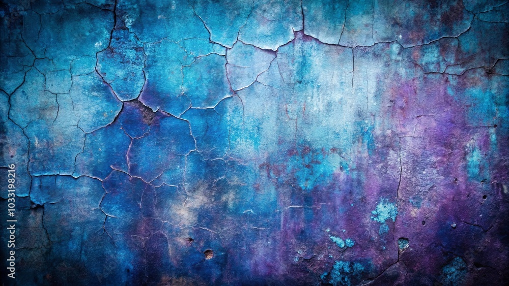 Obraz premium A Crackled Canvas of Time, Hues of Blue and Purple Blend in a Dance of Decay