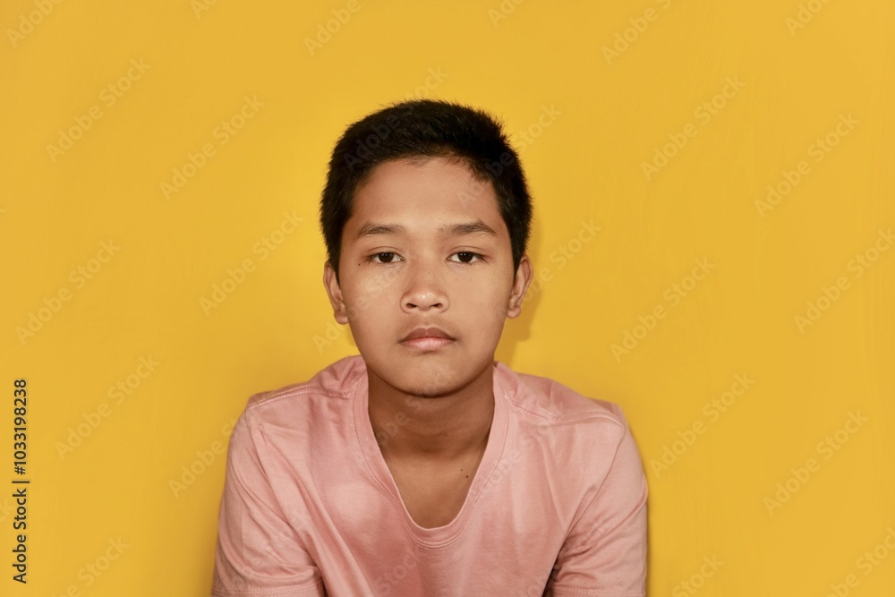 A teenager with a blank expression and no smile. A teenager with a blank expression and no smile.
