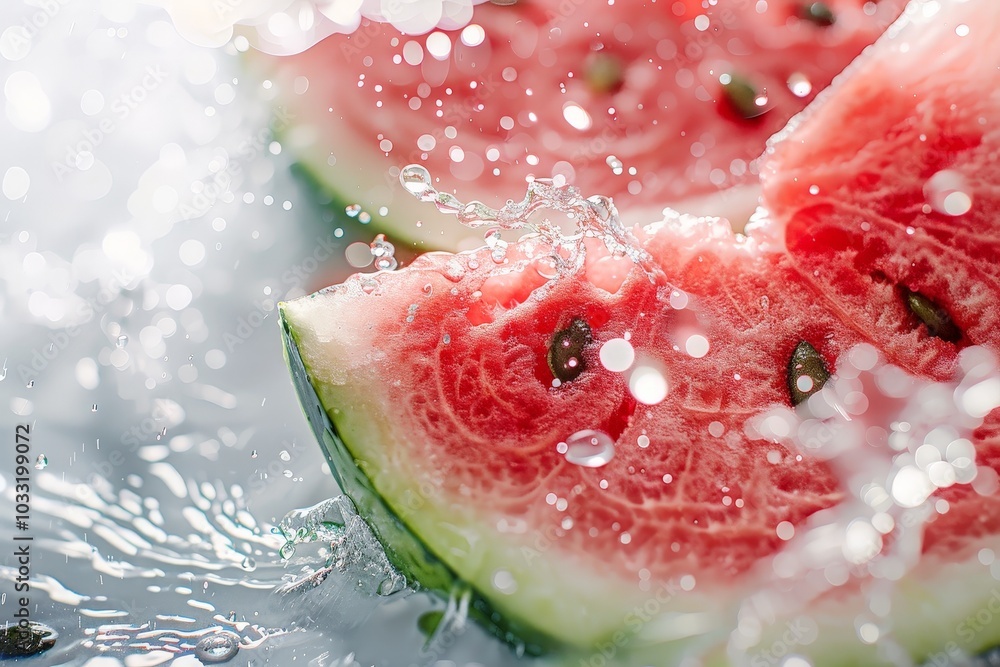 Watermelon Splashing in Water Isolated On White background Watermelon Splashing in Water Isolated On White background