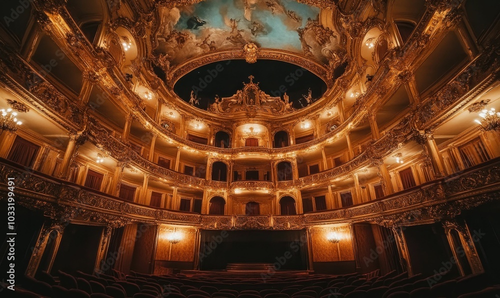 Obraz premium Ornate theater interior with balconies and seats.