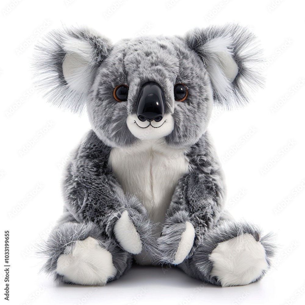 A single cute koala toy, soft toy front view isolated on white background A single cute koala toy, soft toy front view isolated on white background