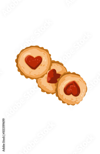 Delicious buttermilk biscuits with heart strawberry jam on white