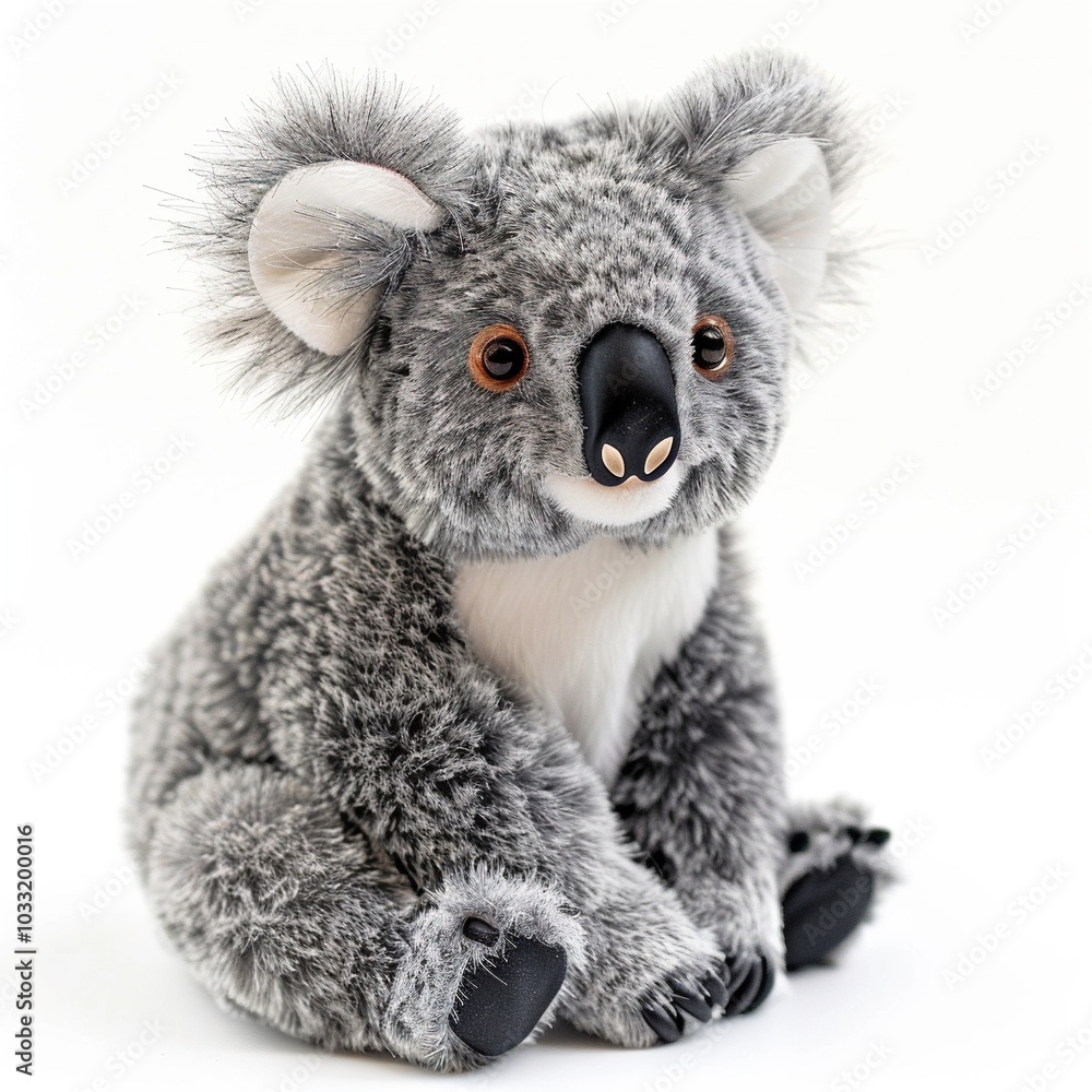 A single cute koala toy, soft toy front view isolated on white background A single cute koala toy, soft toy front view isolated on white background