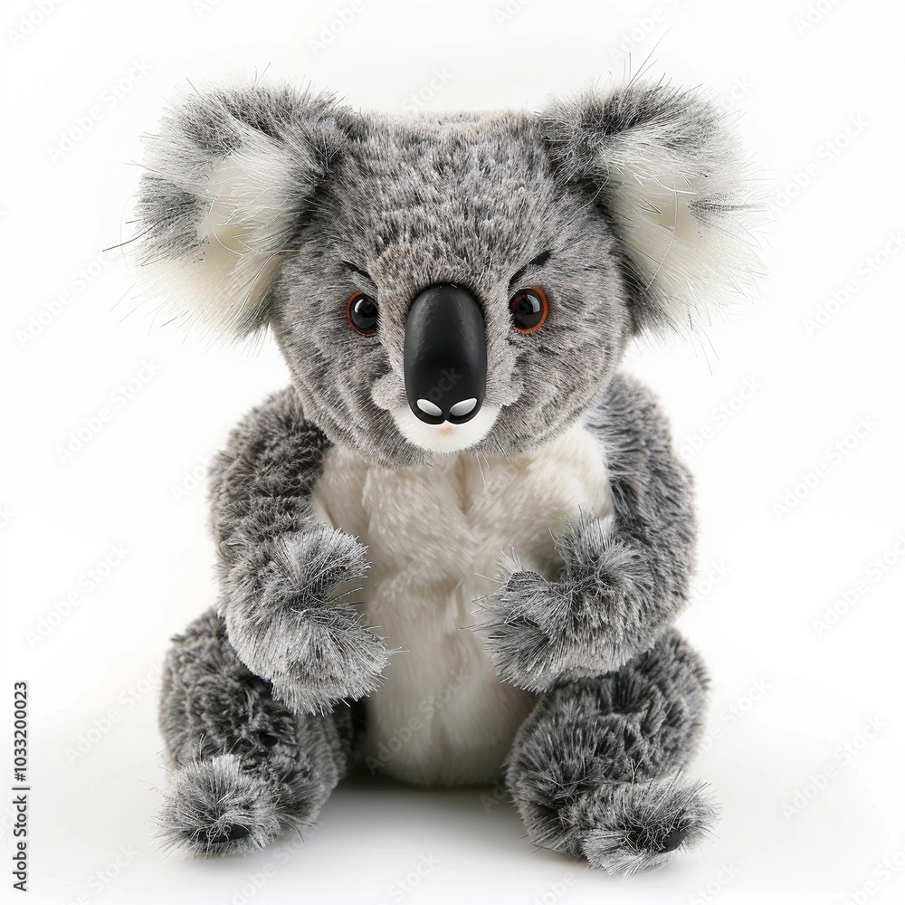 A single cute koala toy, soft toy front view isolated on white background A single cute koala toy, soft toy front view isolated on white background