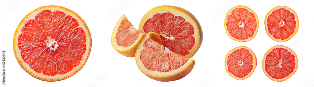 Grapefruit slices isolated on transparent PNG background perfect for beverage or health-themed designs Grapefruit slices isolated on transparent PNG background perfect for beverage or health-themed designs