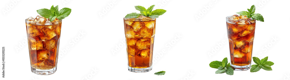 Iced tea with mint leaves and lemon slices isolated on transparent PNG background perfect for beverage or summer drink designs Iced tea with mint leaves and lemon slices isolated on transparent PNG background perfect for beverage or summer drink designs