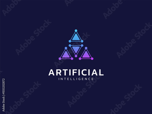 Artificial intelligence with network lines Triple Triangle shapes technology Analysis logo vector design concept. AI technology logotype symbol for advance technology, ui, identity, new tech, robotics