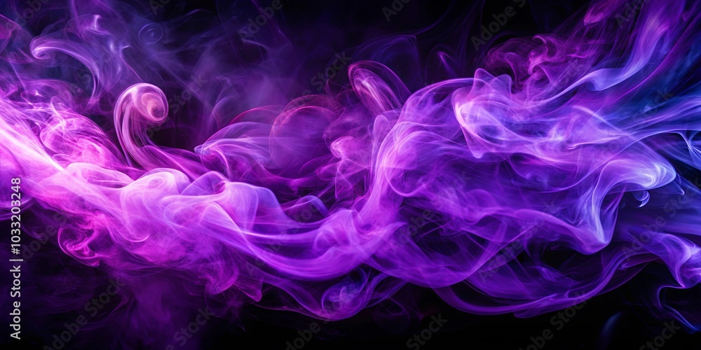 Abstract Swirls of Vapor in Vivid Violet Hues, Dancing Against a Dark Background Abstract Swirls of Vapor in Vivid Violet Hues, Dancing Against a Dark Background