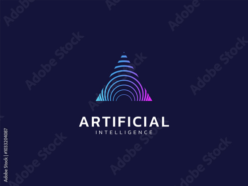 Artificial intelligence with curved lines overlapping Triangle shapes technology Analysis logo vector design concept. AI technology logotype symbol for advance technology, ui, identity, new tech, web.
