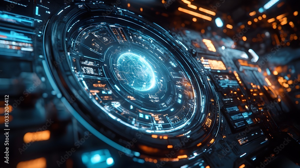 A highly advanced starship command center with a circular design ...